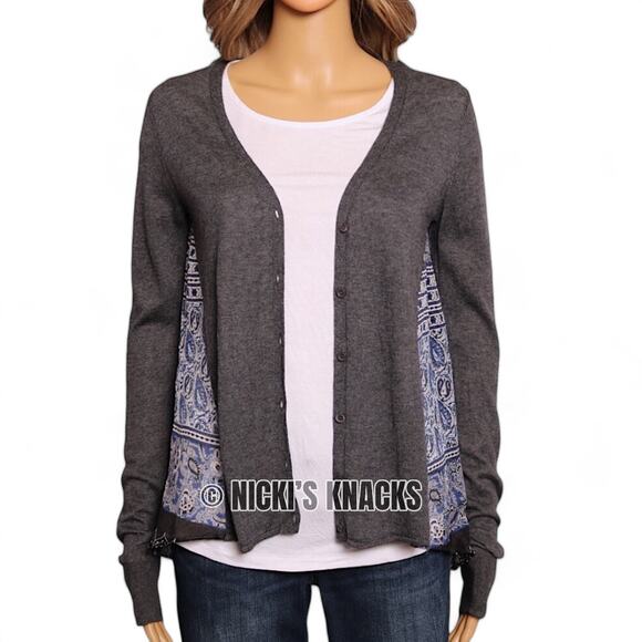 Subtle Luxury Cashmere Silk Cardigan Gray Button Front Boho Print Back Size XS/S - Picture 5 of 11